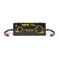 a black and yellow box with two yellow wires.