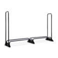 a black metal shelf with a glass top.