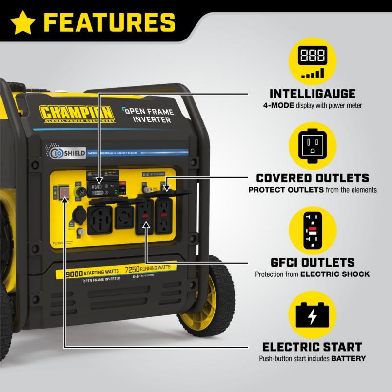 9000W Electric Start Open Frame Inverter with CO Shield® - 201067