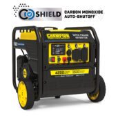 a yellow and black portable generator on a white background.