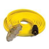 a yellow extension cord with two plugs.