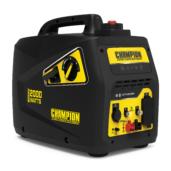 a black and yellow portable generator with the words champion on it.
