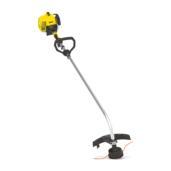 a yellow and black cordless string trimmer on a white background.