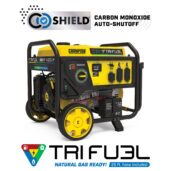 a yellow and black portable generator on a white background.