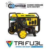 a yellow and black portable generator on a white background.