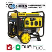 a yellow and black portable generator on a white background.