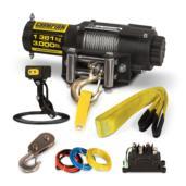 a winch with a rope and hooks.