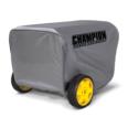 a gray cover for a cart with yellow wheels.