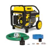 a yellow and black portable generator with a hose.