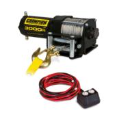 a winch with a yellow cable and a yellow handle.