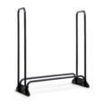 a metal rack with a glass top on a white background.