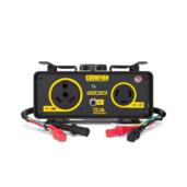 a black and yellow power box with two wires.