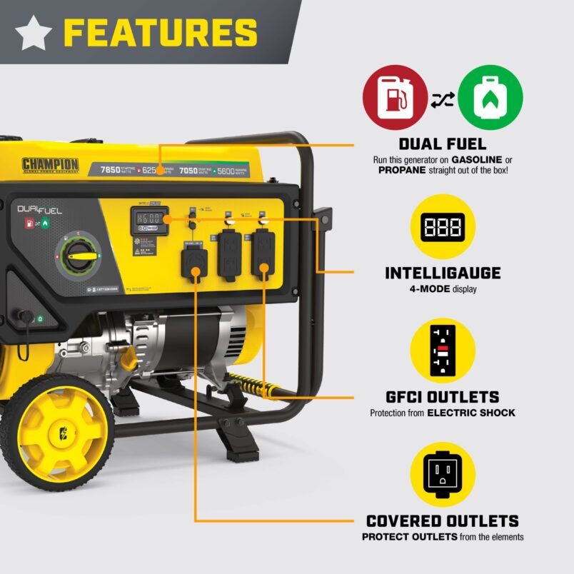 ⭐️⭐️⭐️⭐️FEELIA⭐️U-InG 6250W Dual Fuel Generator with CO Shield® - 201463 - Champion
