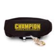 a black bag with a yellow champion logo on it.