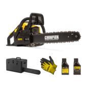 a yellow and black chainsaw with tools.