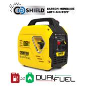 a yellow and black portable generator on a white background.