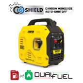 a yellow and black portable generator on a white background.