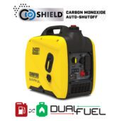 a yellow and black portable generator on a white background.
